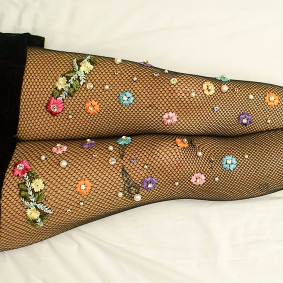 Accessories - BRIDGETTE Flower BoHo Festival Embroidered Fishnet